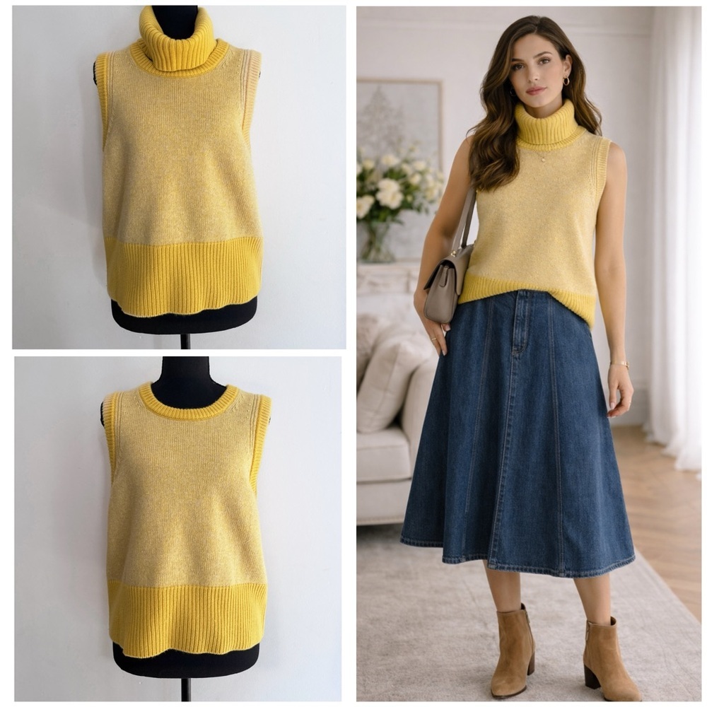 EUC ME+EM Cashmere Wool Removable Turtlneck Chunky Knit Sweater Vest M​
